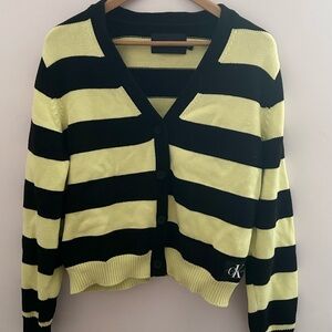 CALVIN KLEIN black and yellow striped cardigan